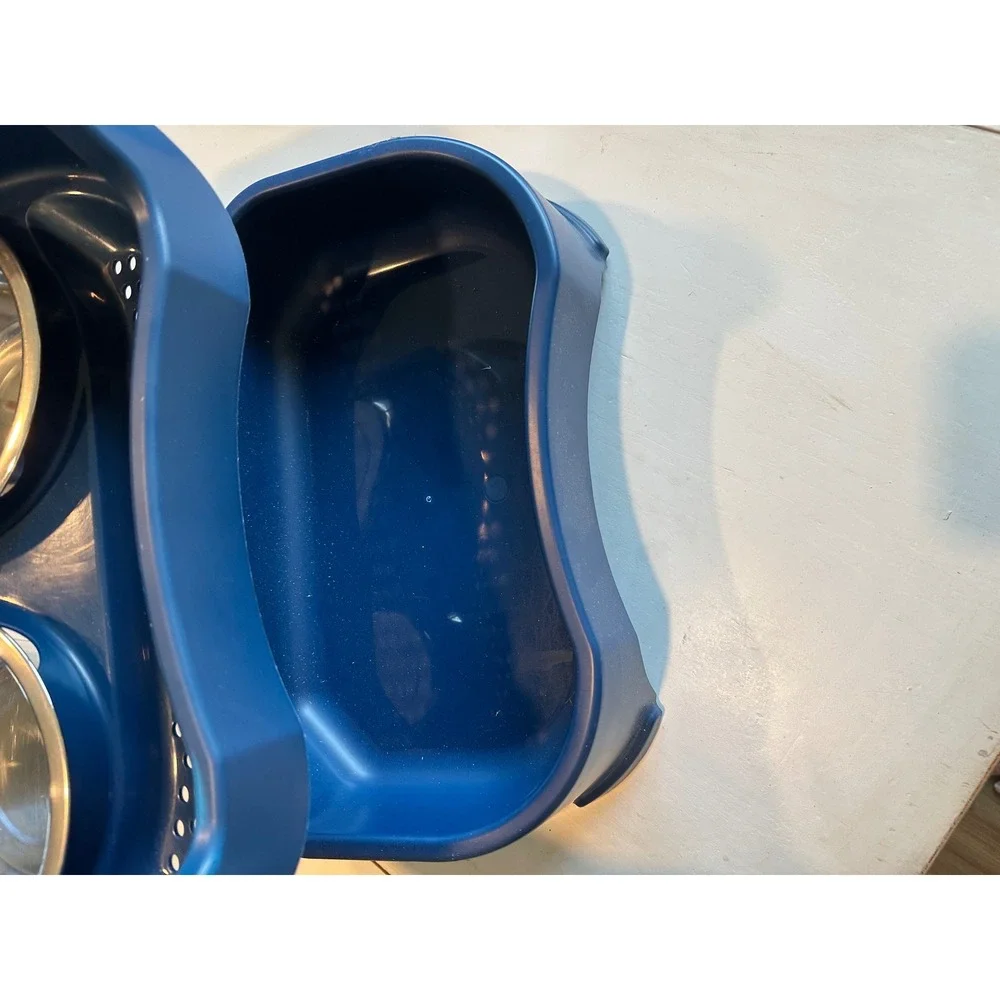 Neater Feeder Deluxe Elevated Dog Cat Bowls Navy Blue Mess Proof Medium